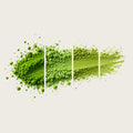 Four vertical swatches showing different shades of vibrant green powder, ranging from deep forest green to light lime green, arranged on a light beige background.
