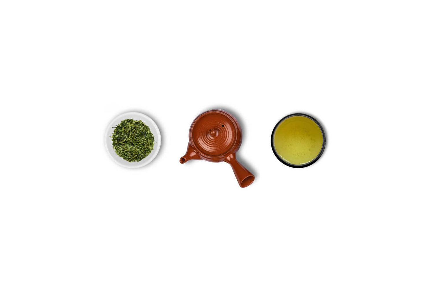 japanese stem teas with a kyusu and tea leafs