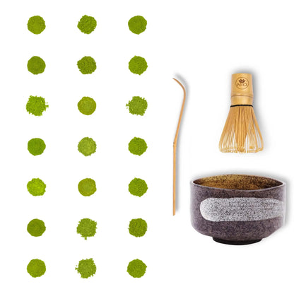 Échantillons de 21 Thés Matcha avec Fouet à Matcha et Bol à Matcha